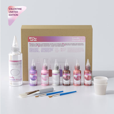 Valentine limited edition candle varnish set with shimmer colors, brushes, silicone cups, and diluent for decorative candle finishing - Boowan Nicole