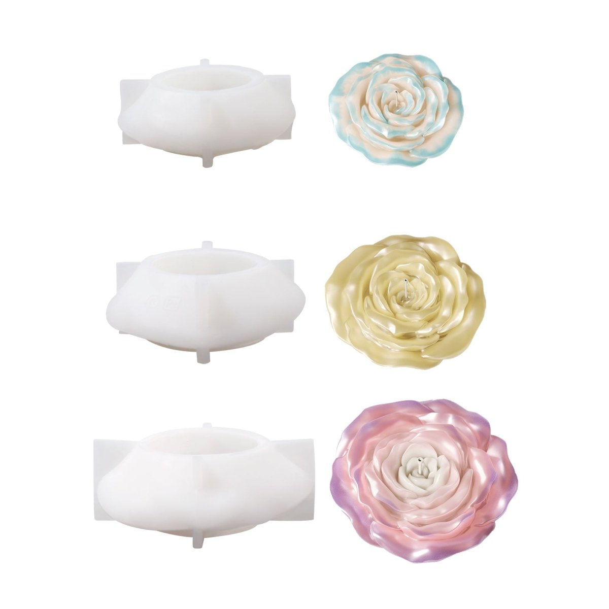 Velvet Bloom Rose Candle Silicone Mold Collection3D Candle MoldLZ0853+0854+0855