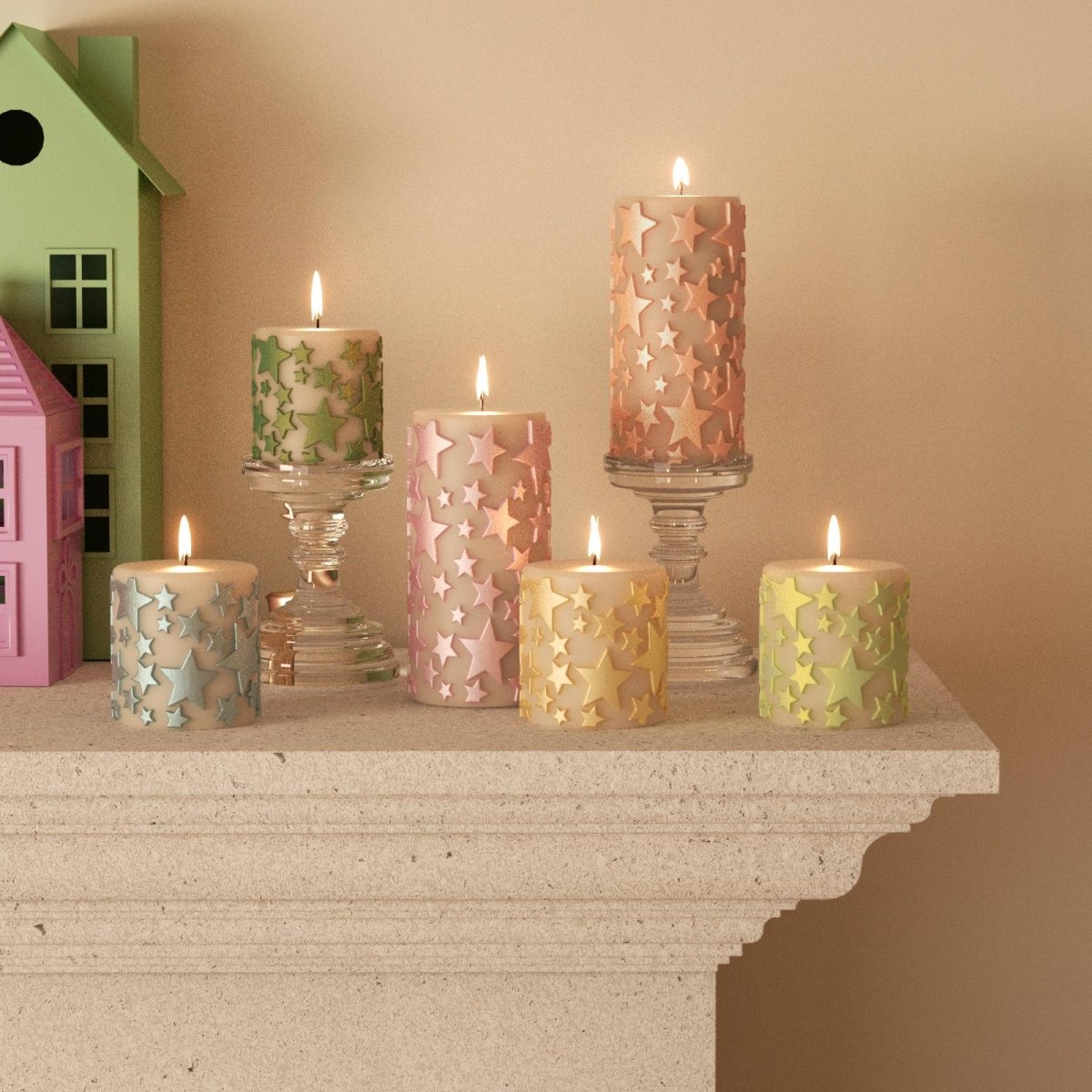 Wishing Star Pillar Candle Silicone Mold Collection3D Candle MoldLZ0907