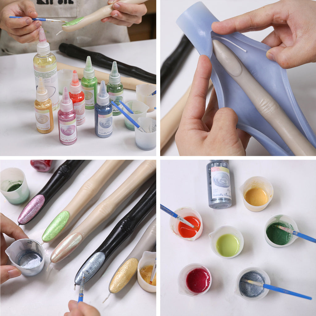 Four-step process of making witch’s finger candles — paint, unmold, decorate, and mix mica pigments - Boowan Nicole