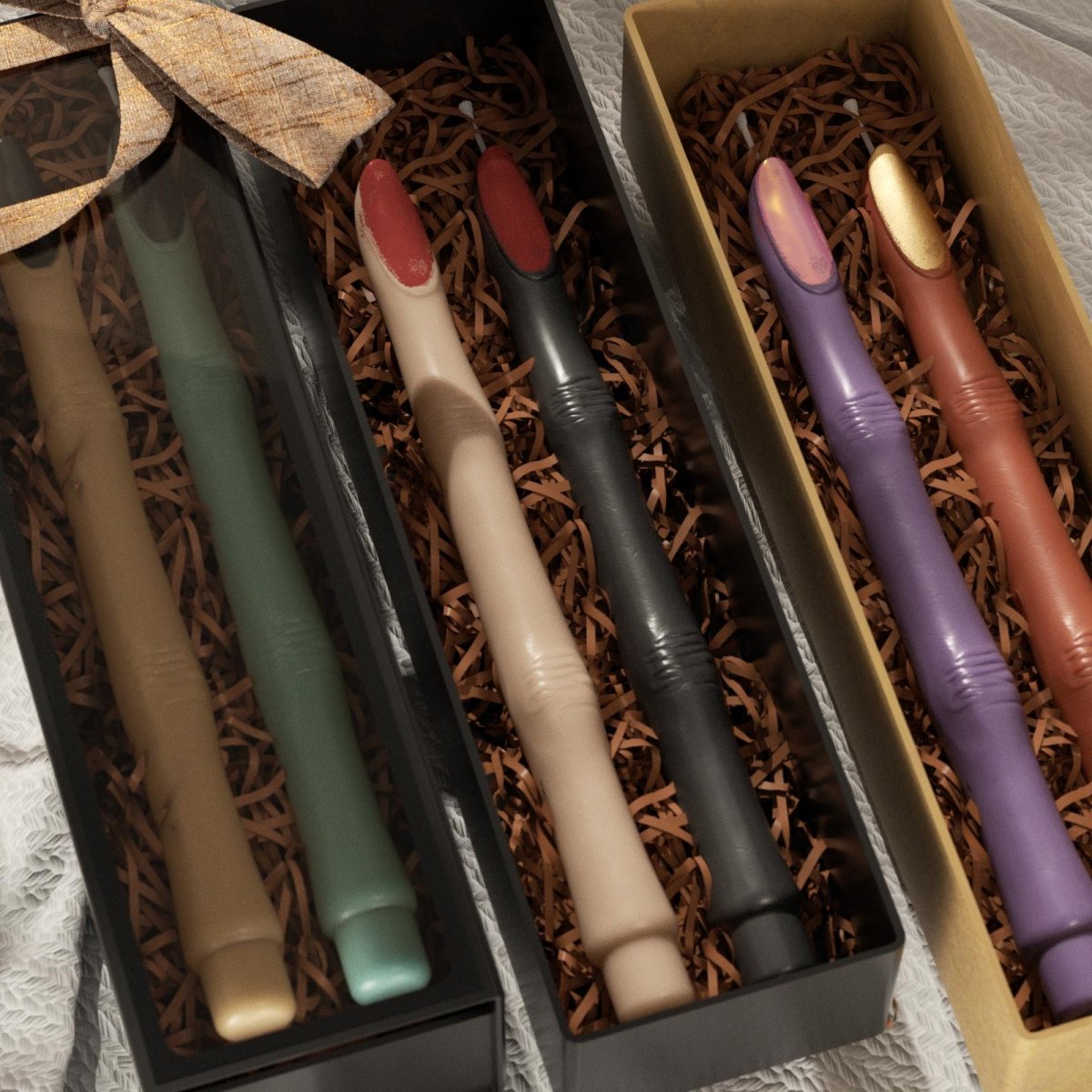 Gift boxes with colorful witch’s finger-shaped candles, each featuring detailed nail designs - Boowan Nicole