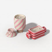 Two styles wrapped bonbon lidded candle jars with pink striped finish plain white background product shot - Boowan Nicole