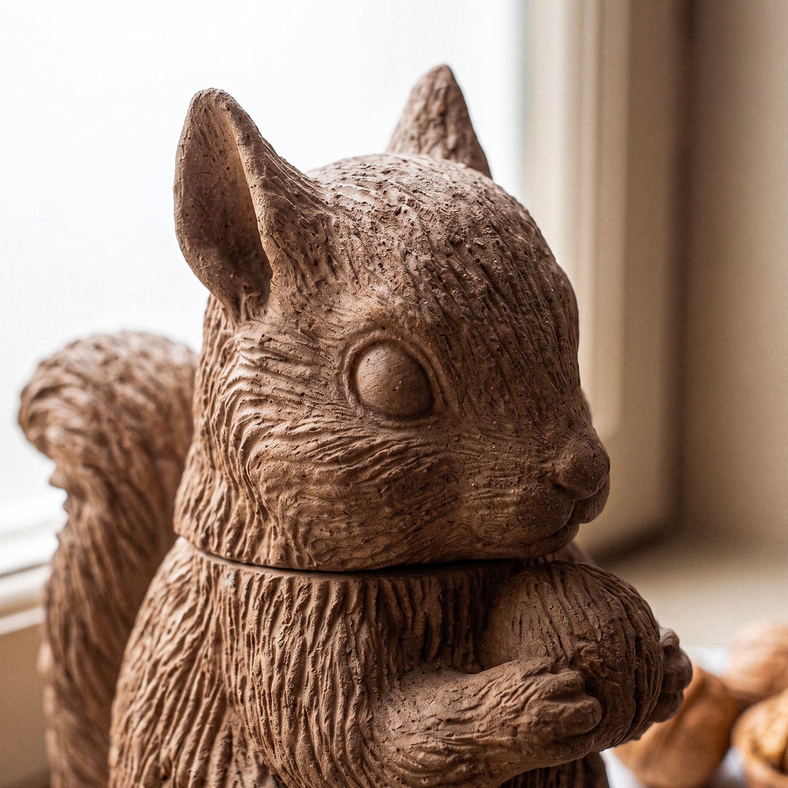 Close-up of the Acorn Hug Squirrel Candle Jar silicone mold showing fur texture detail