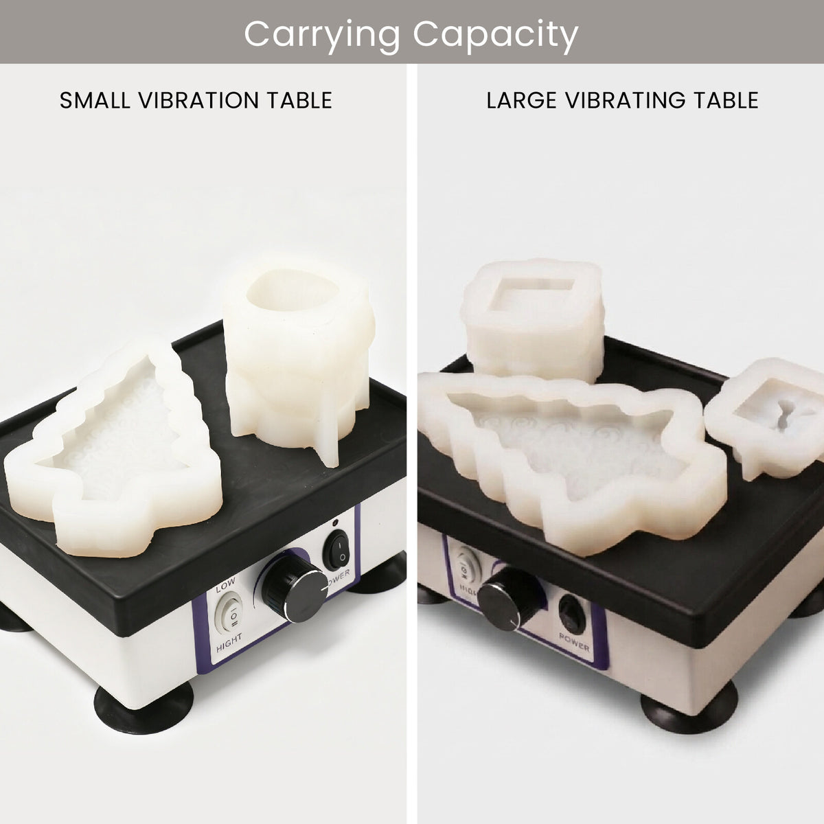 Carrying capacity of the small and large vibration tables loaded with silicone molds