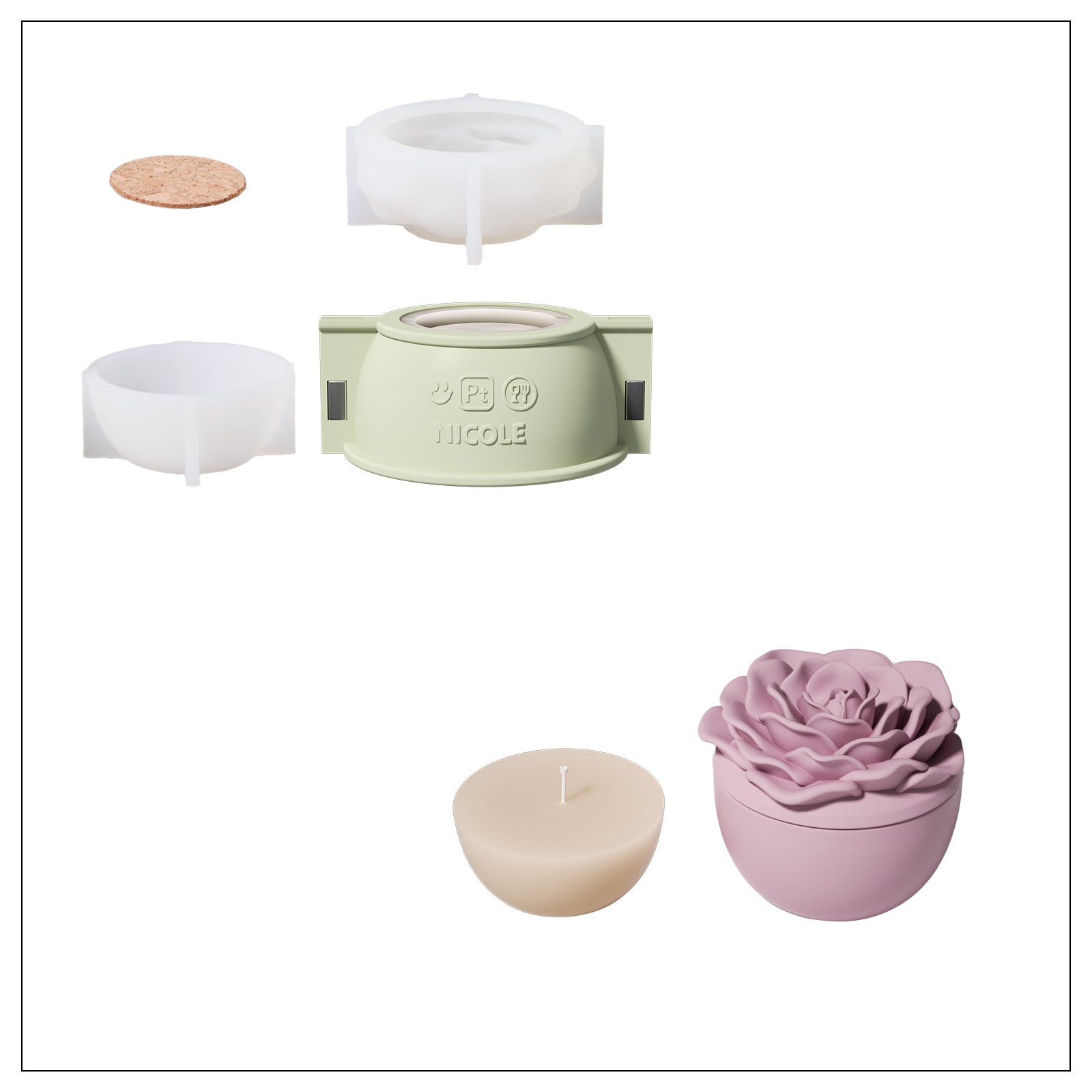 Crowning Rose Candle Jar Silicone Mold & 3.5oz Candle Refill Mold