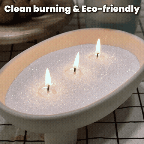 Clean burning multi-wick pearl sand wax candle in an oval ceramic bowl