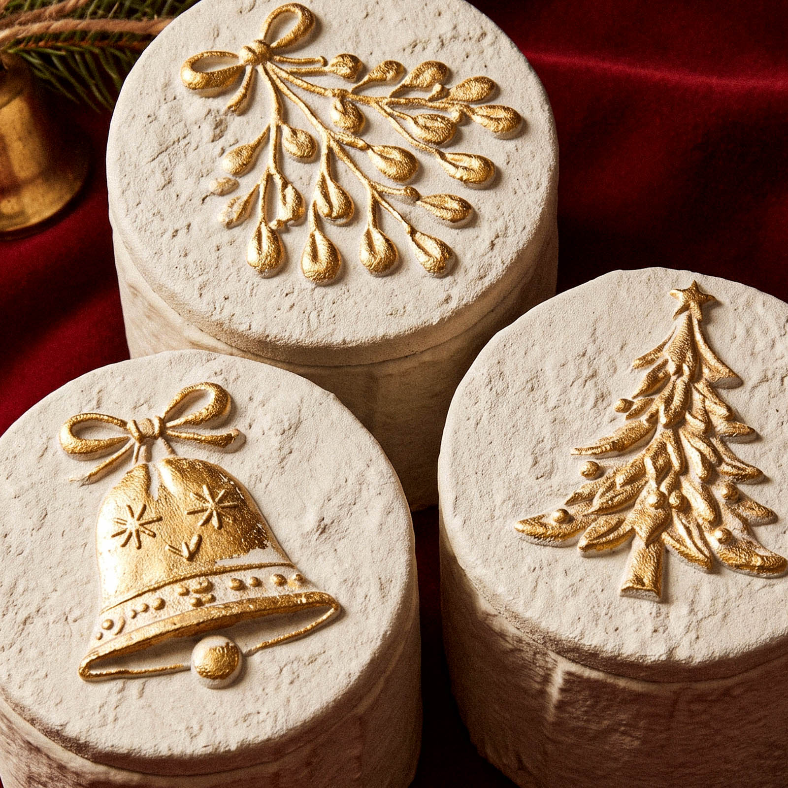 Close-up of Cozy Christmas Candle Jar Silicone Mold Collection lid emblem designs