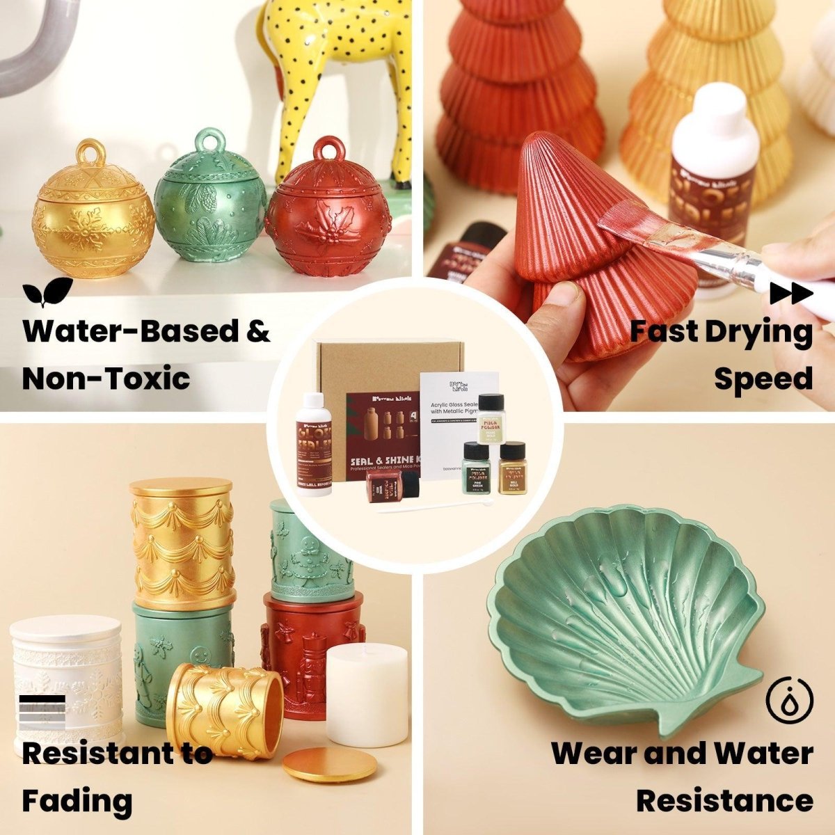 Glitter Colorable Acrylic Gloss Sealer Varnish with Mica Powder Kit - 4 of Christmas ColorsCraft Toolsst-22