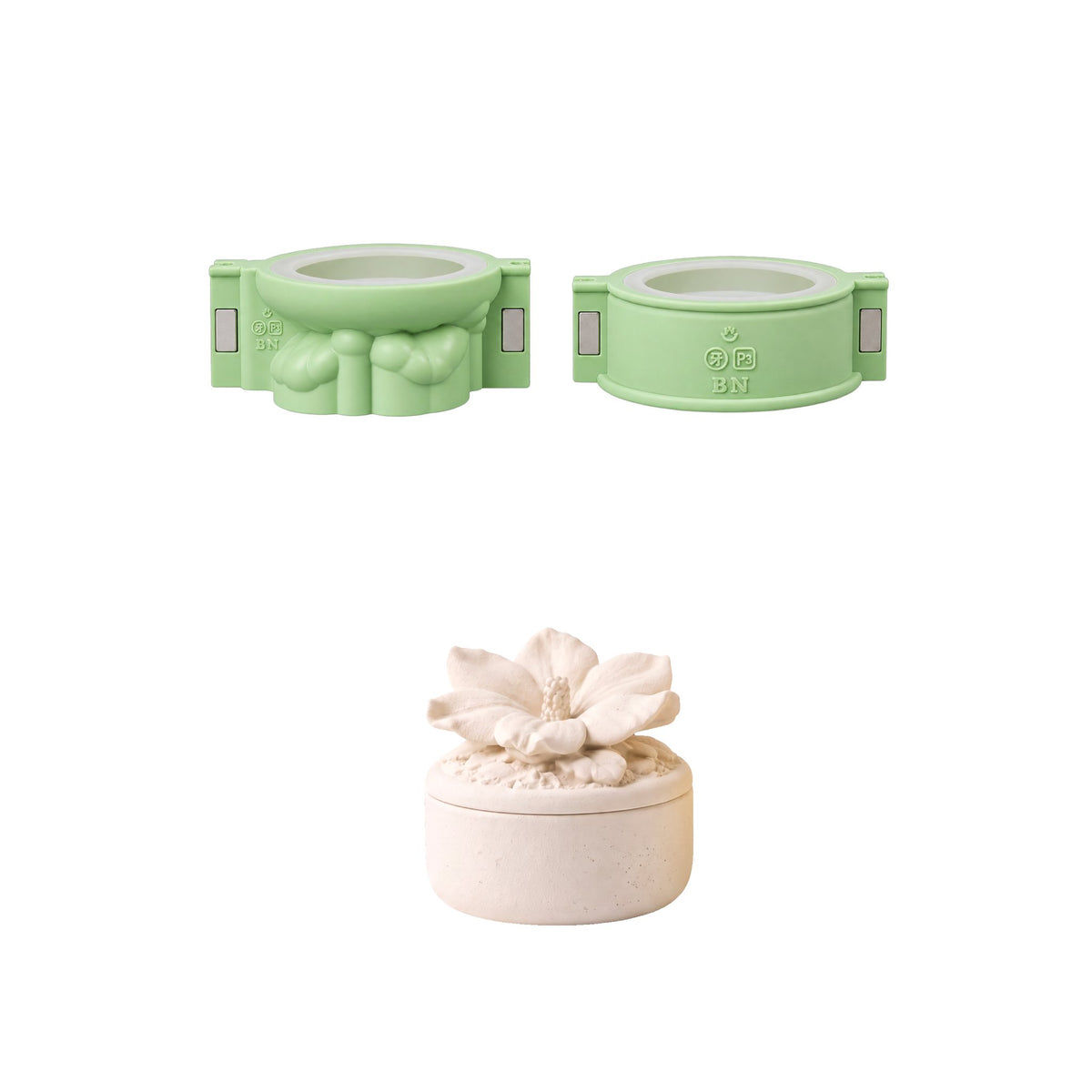 Small hibiscus candle jar silicone mold with jar body and lid