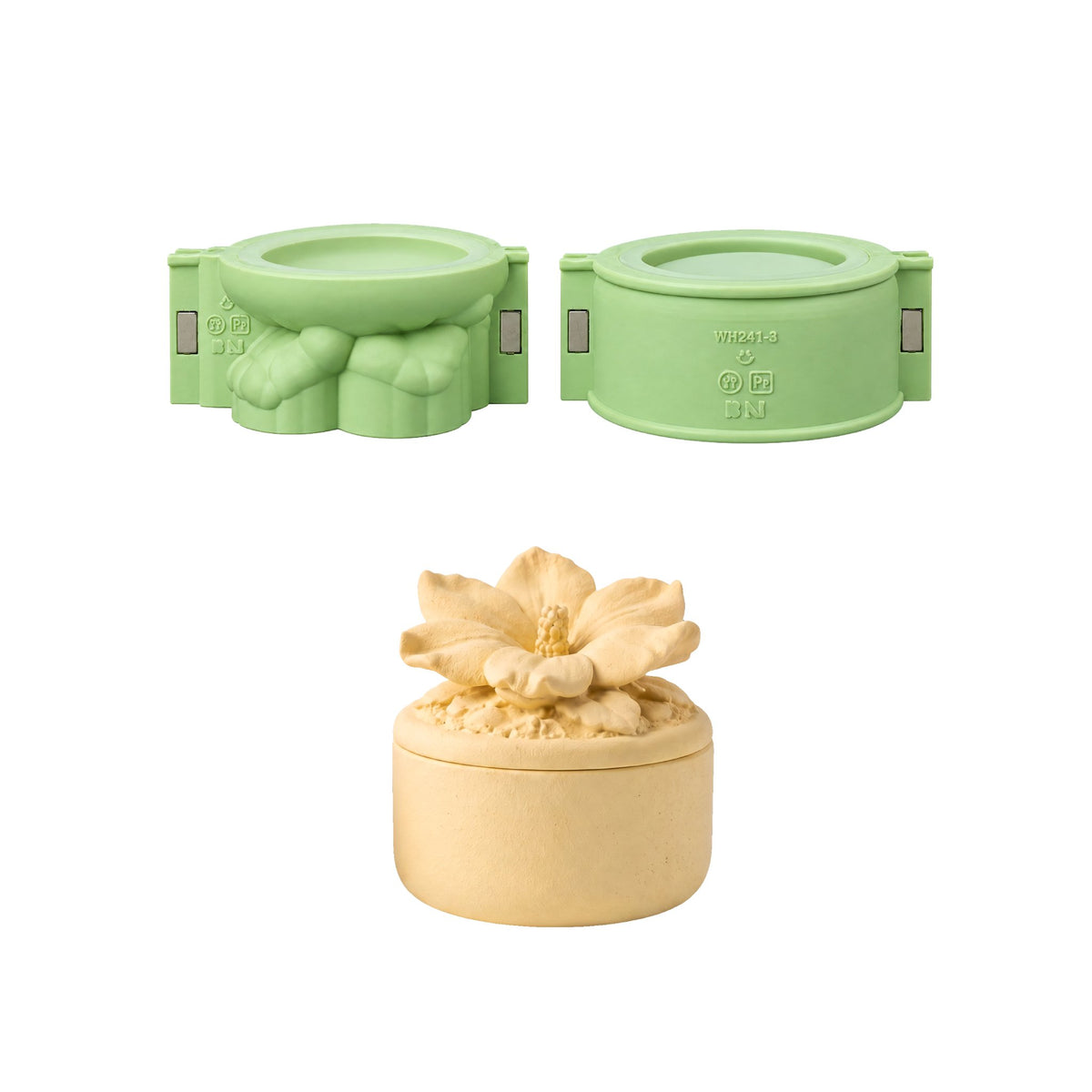 Large hibiscus candle jar silicone mold with jar body and lid