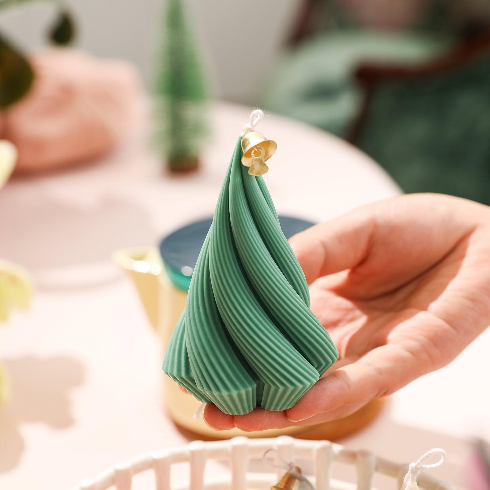 Green Spiral Christmas Tree Candle with Christmas Bells on Top - Boowan Nicole
