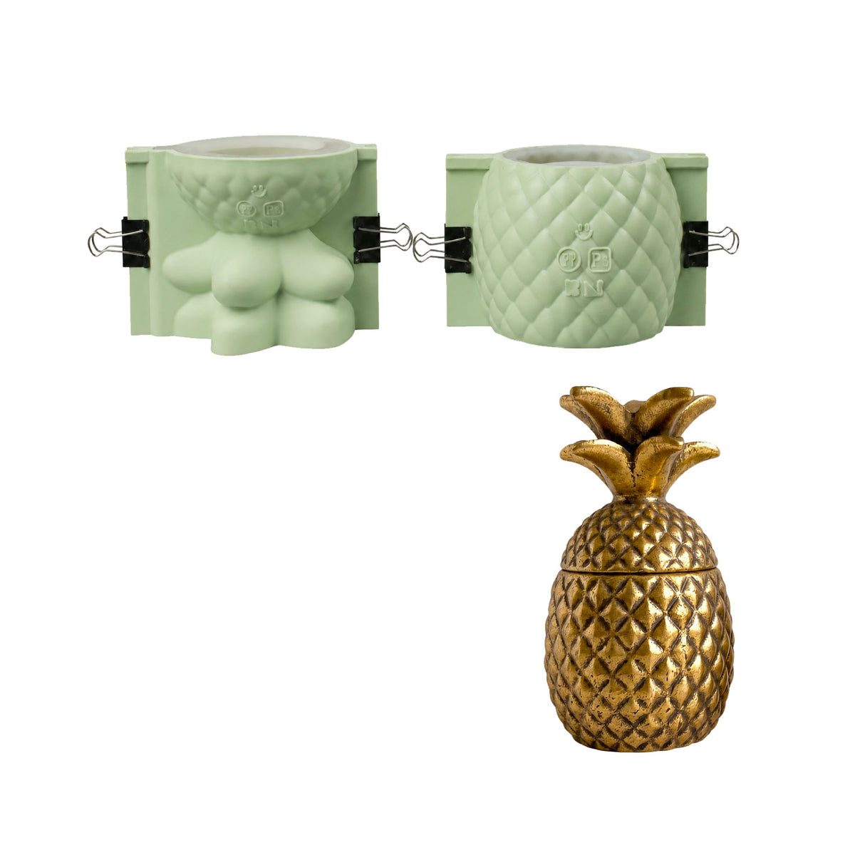 Large pineapple candle jar silicone mold with jar body and lid