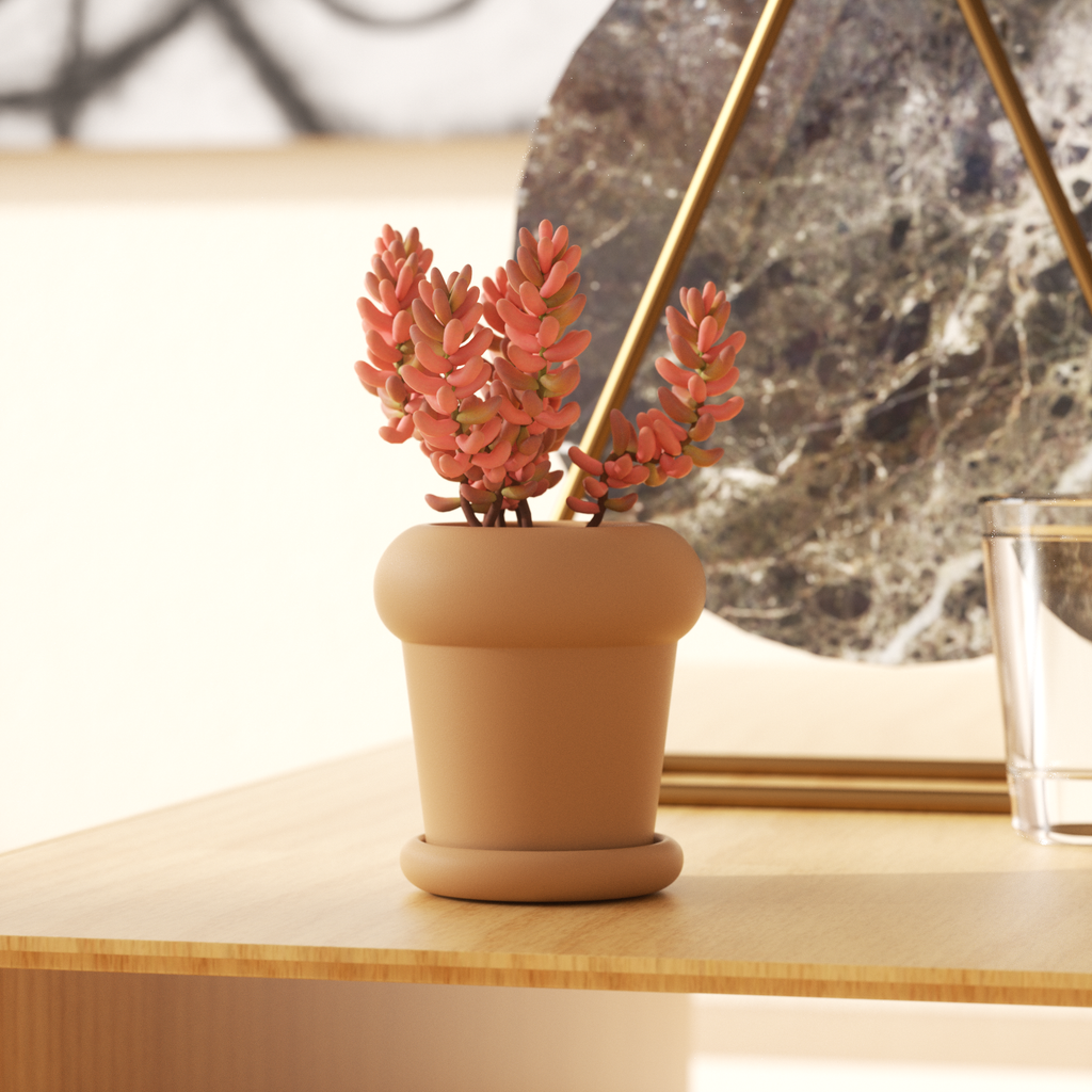 Brown Tall Botanic Column Plant Pot-Boowan Nicole placed on the table with plants