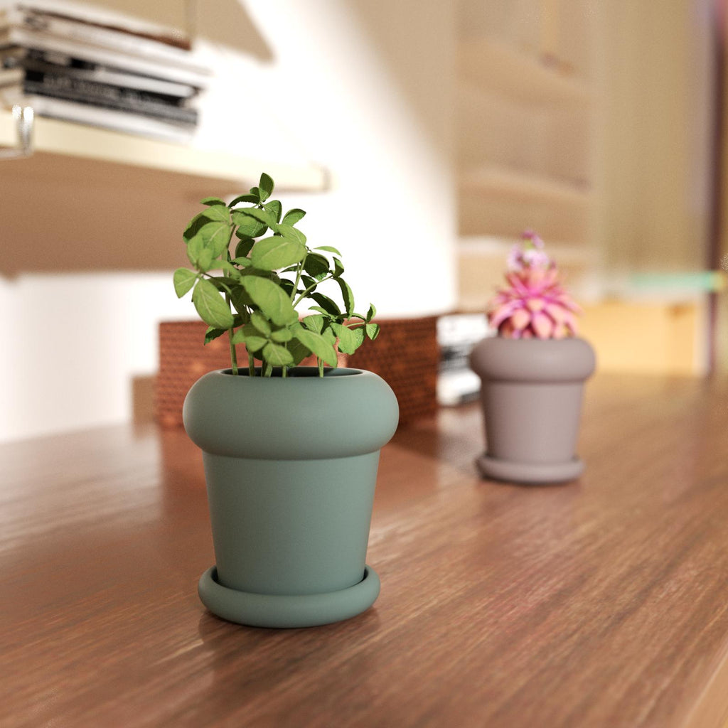 Gray Tall Botanic Column Plant Pot-Boowan Nicole placed on the table to plant plants