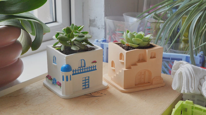 Video tutorial for making an Aegean Santorini House Plant Pot using silicone molds - Boowan Nicole