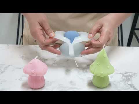 Video tutorial on using silicone molds to make toadstool-shaped candles, designed by Boowan Nicole.