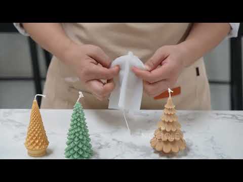 Video tutorial for making Christmas tree candles using silicone molds.