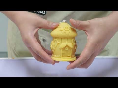 Video tutorial for making a mushroom house candle using a silicone mold, designed by Boowan Nicole.