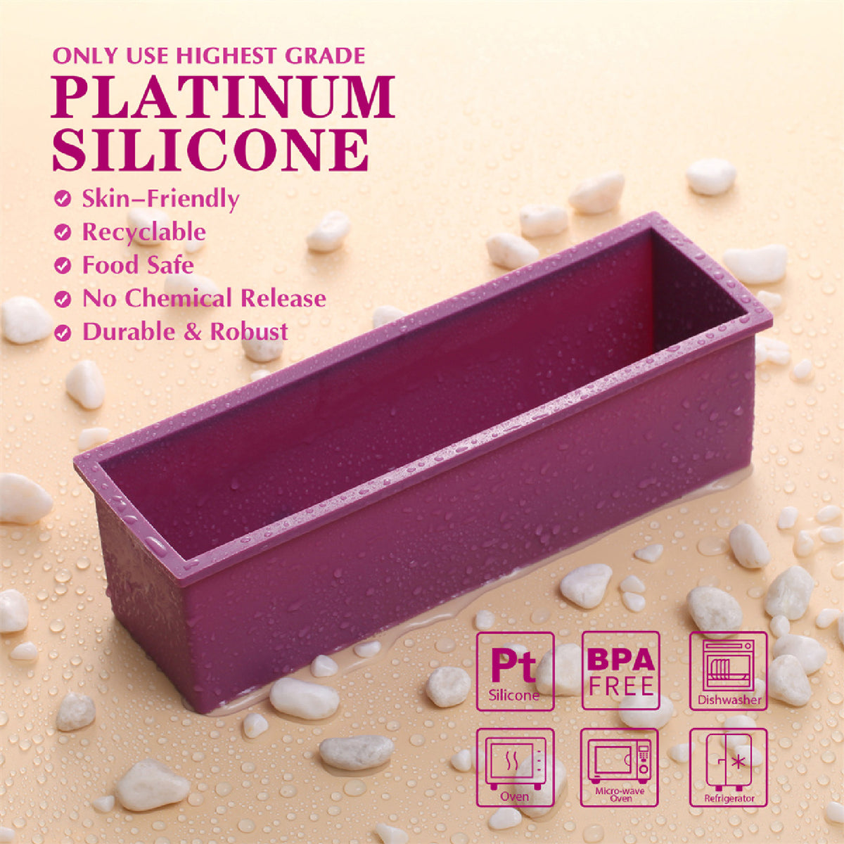 Rectangular Silicone Loaf Soap Mold with Wood Box - product detail 5