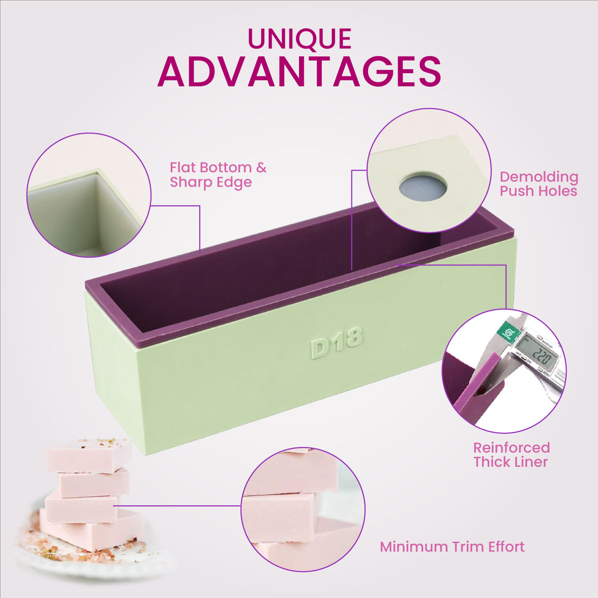 Rectangular Silicone Loaf Soap Mold with Wood Box - product detail 3