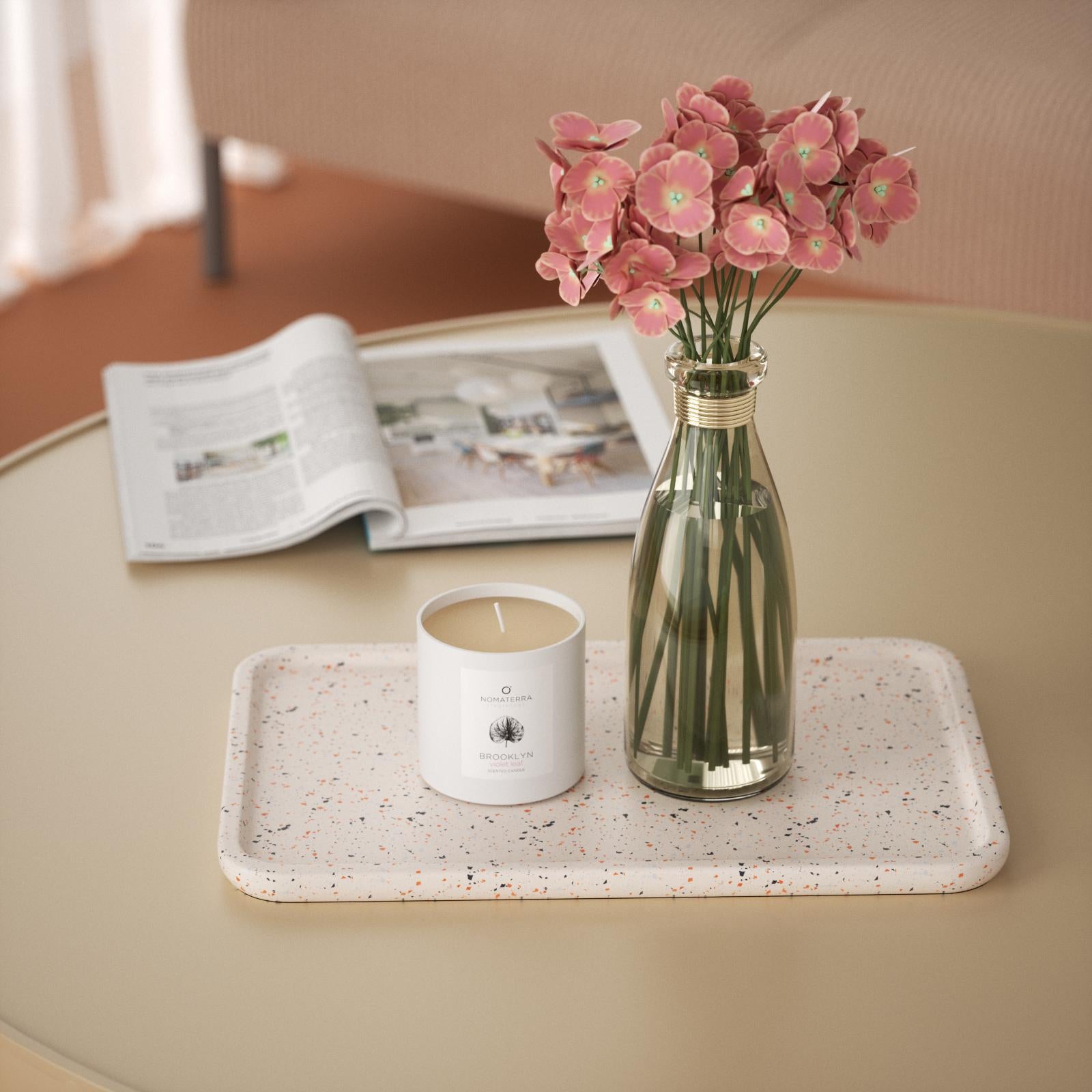 While reading, there are candles and a vase of blooming flowers on the tray in front of you - Boowan Nicole