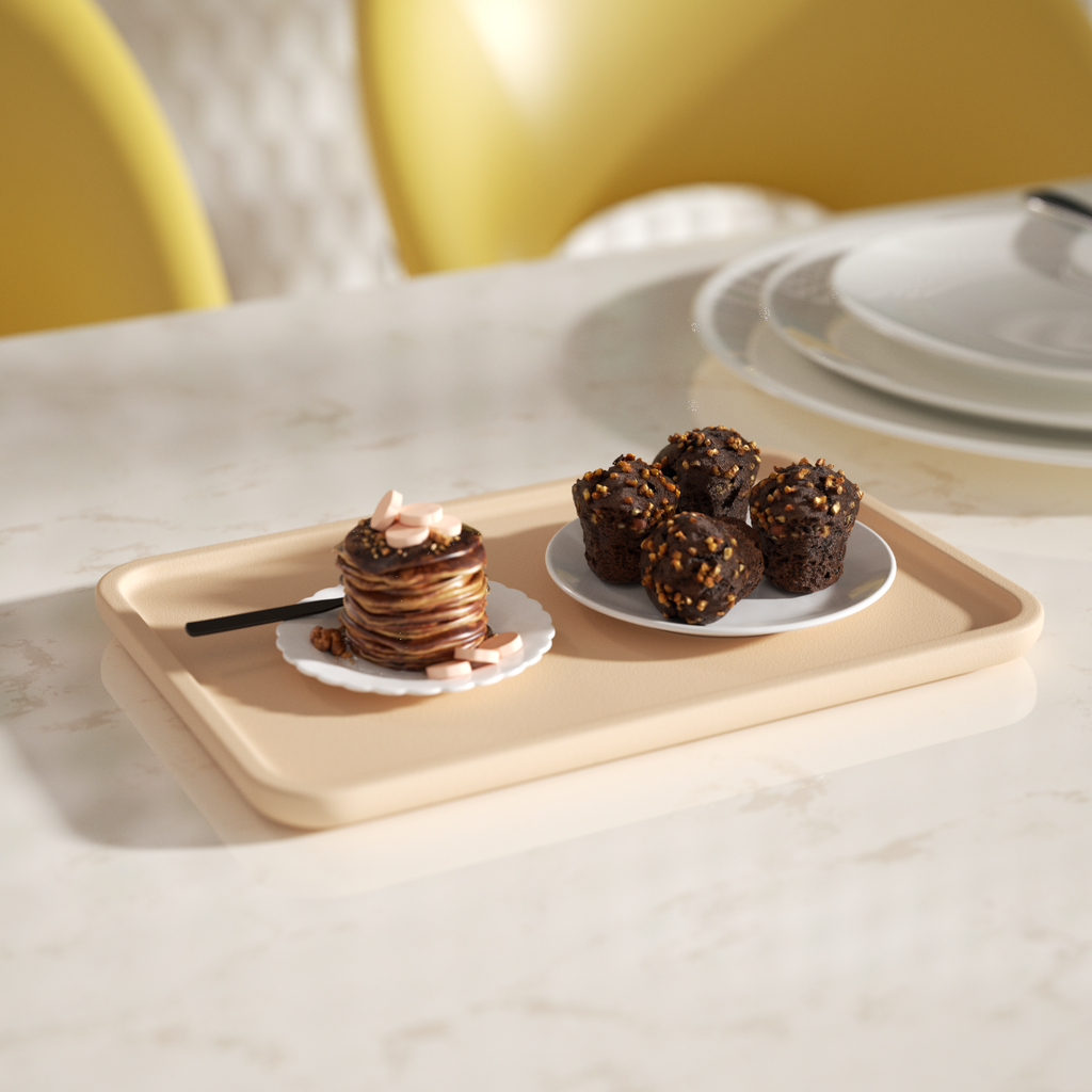 Two plates of chocolate pastries are placed on the tray, adding to the usage scenario - Boowan Nicole