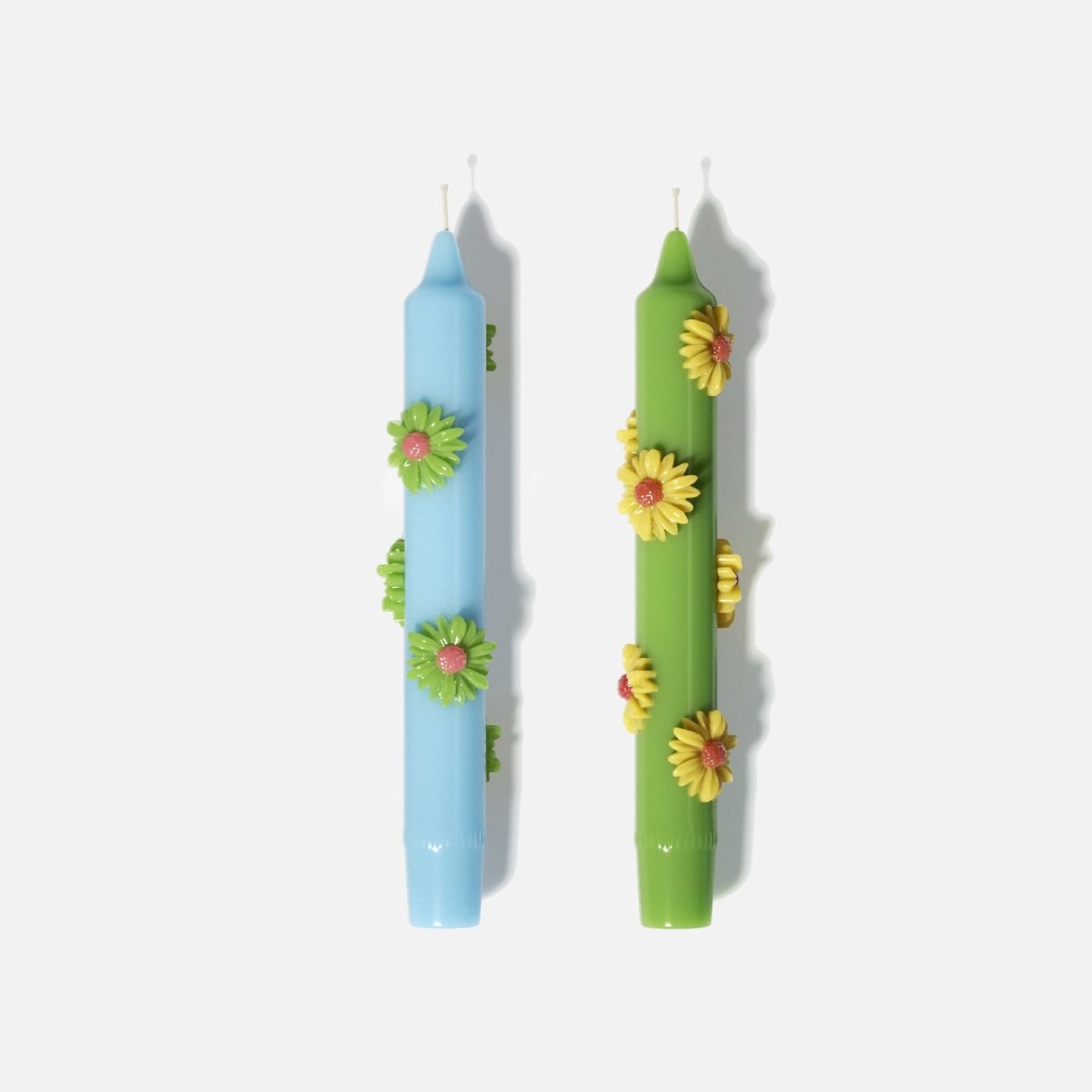 BLOSSOM Taper Candle Daisy Delight - Set of 2 - Fresh Green & Sky Blue - Short VersionCandleK0049