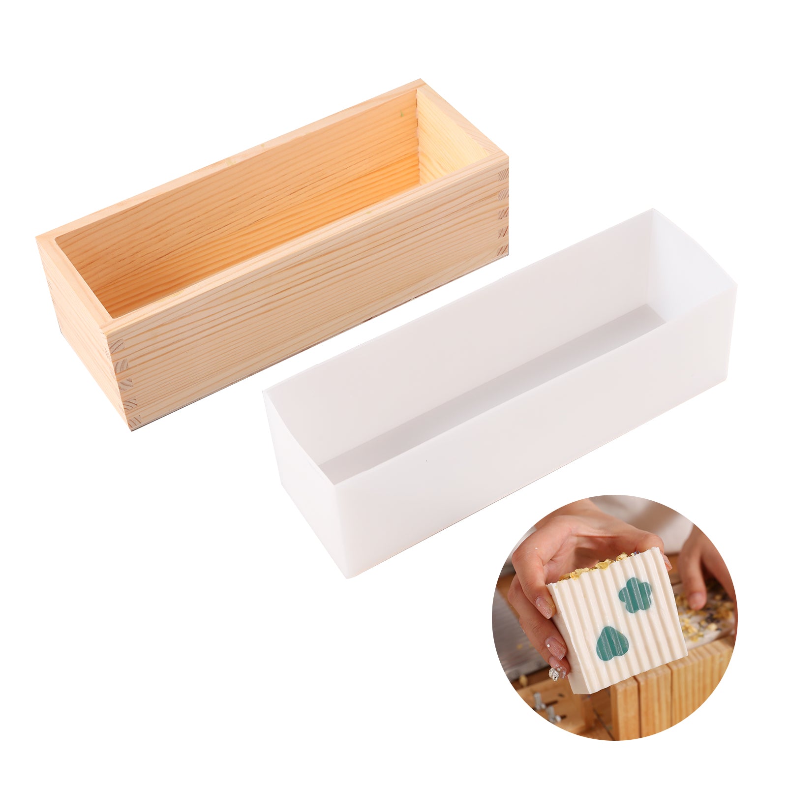 Rectangular Silicone Loaf Soap Mold with Wood Box for Making 3*3 inch Soap Bars