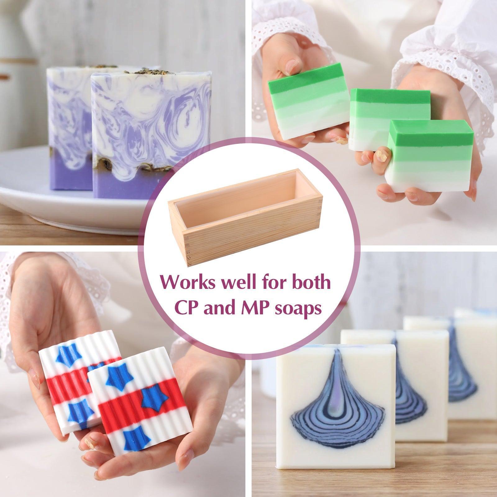 Moule à savon rectangulaire en silicone avec boîte en bois pour la fabrication de barres de savon de 3 x 3 pouces
