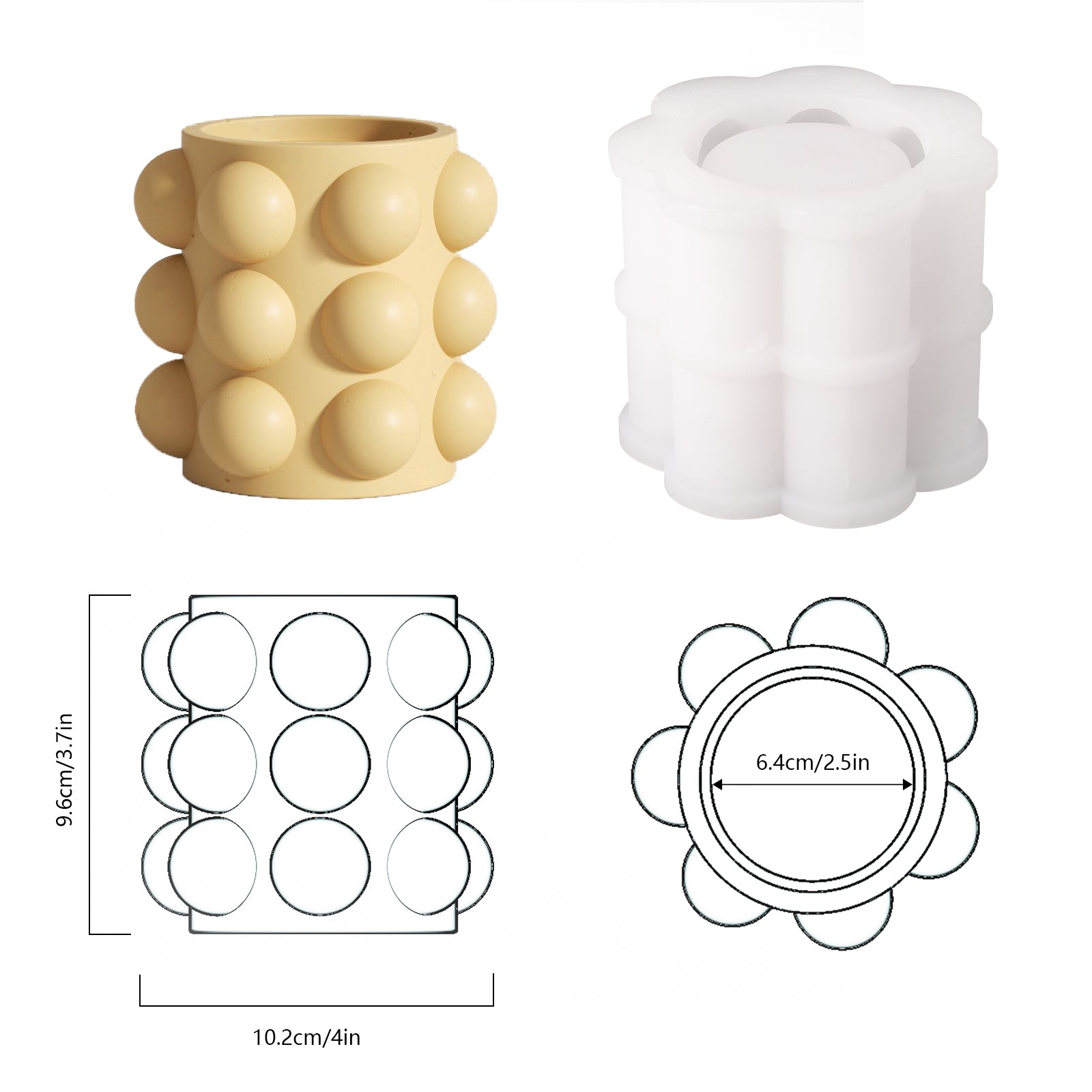 Bubble Concrete Candle Vessel with Lid Silicone Moulds