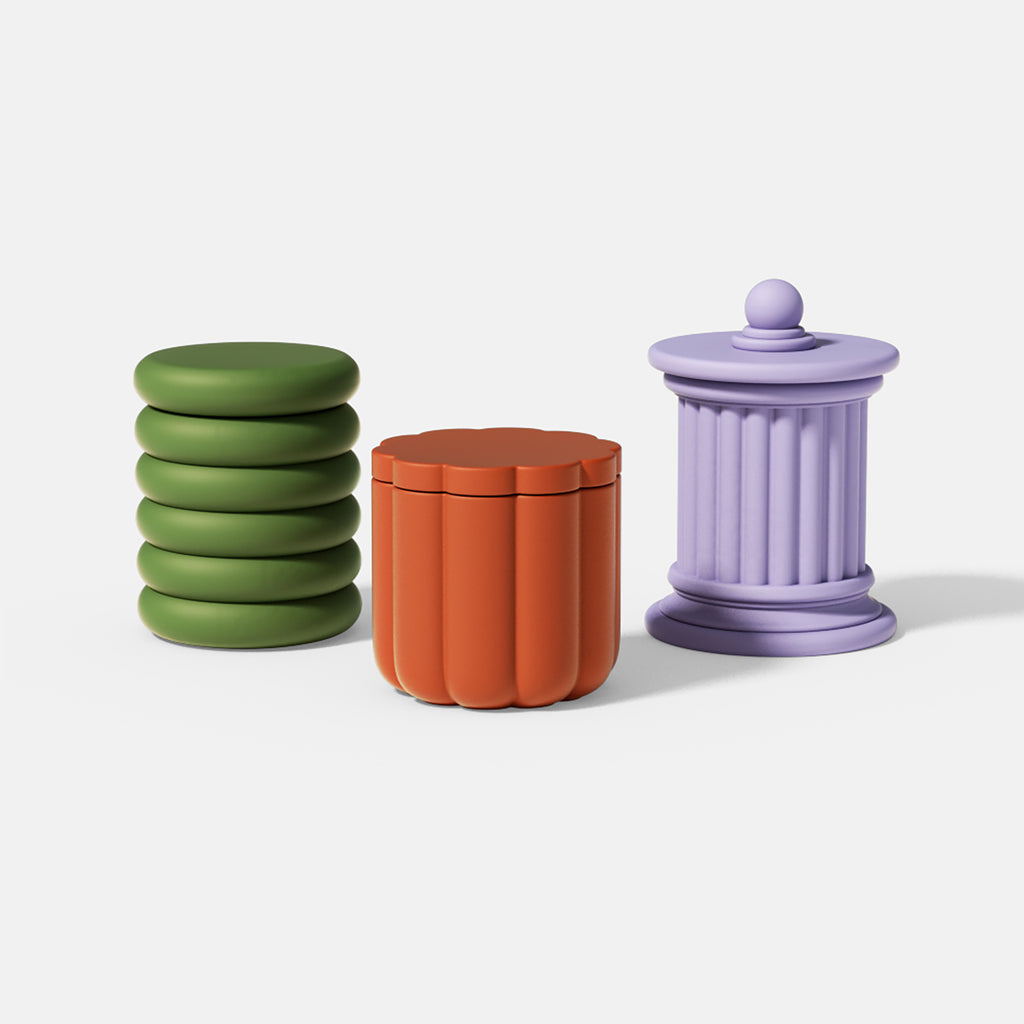 Three uniquely styled candle jars gathered in harmony. Boowannicole's design creates a chic ensemble, infusing the space with personalized radiance.