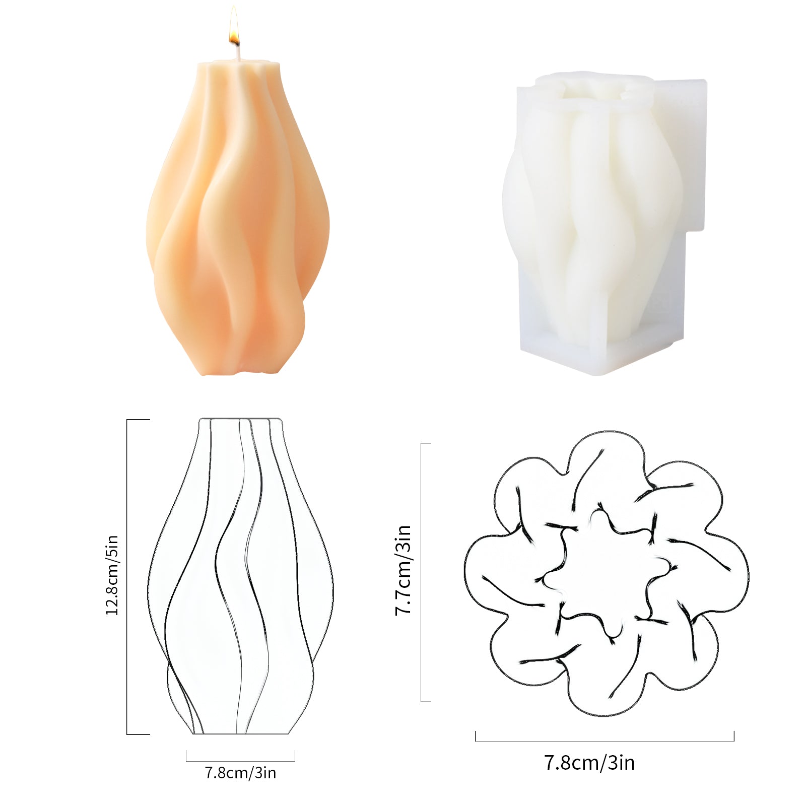 スリークウェーブキャンドルシリコンモールド