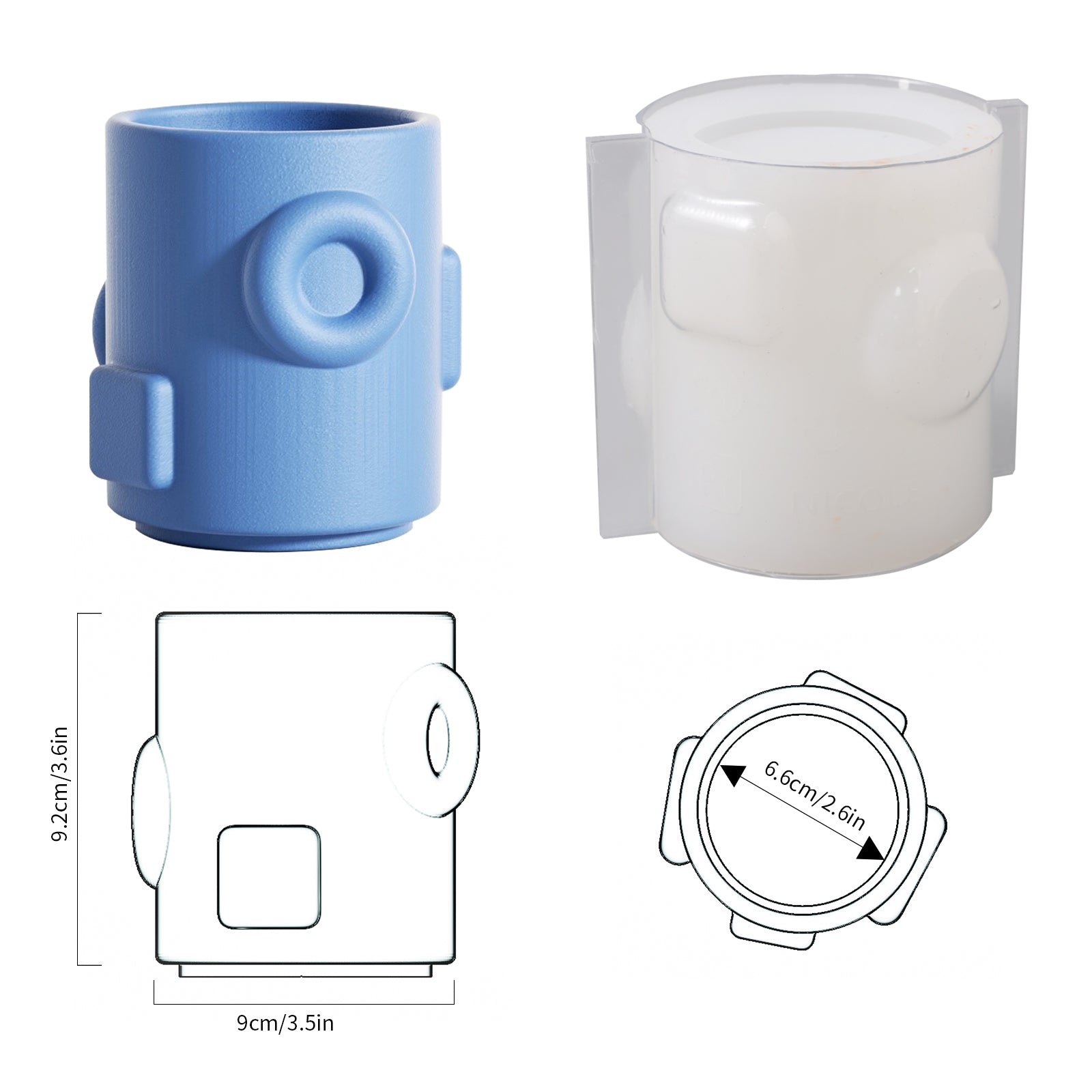 قالب سيليكون لوعاء شمعة هندسي مع غطاء