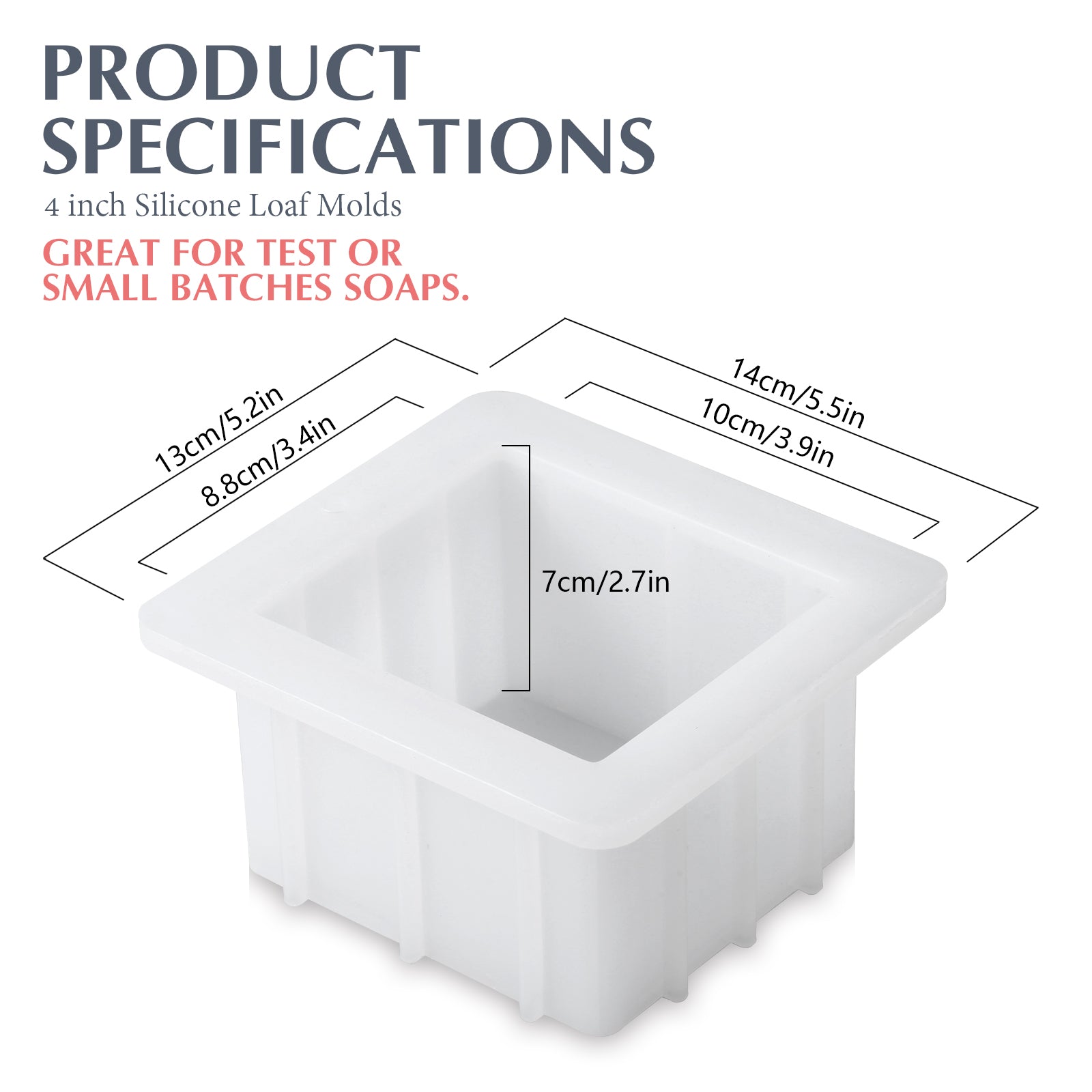 Small Square Silicone Soap Mold White Test Moulds