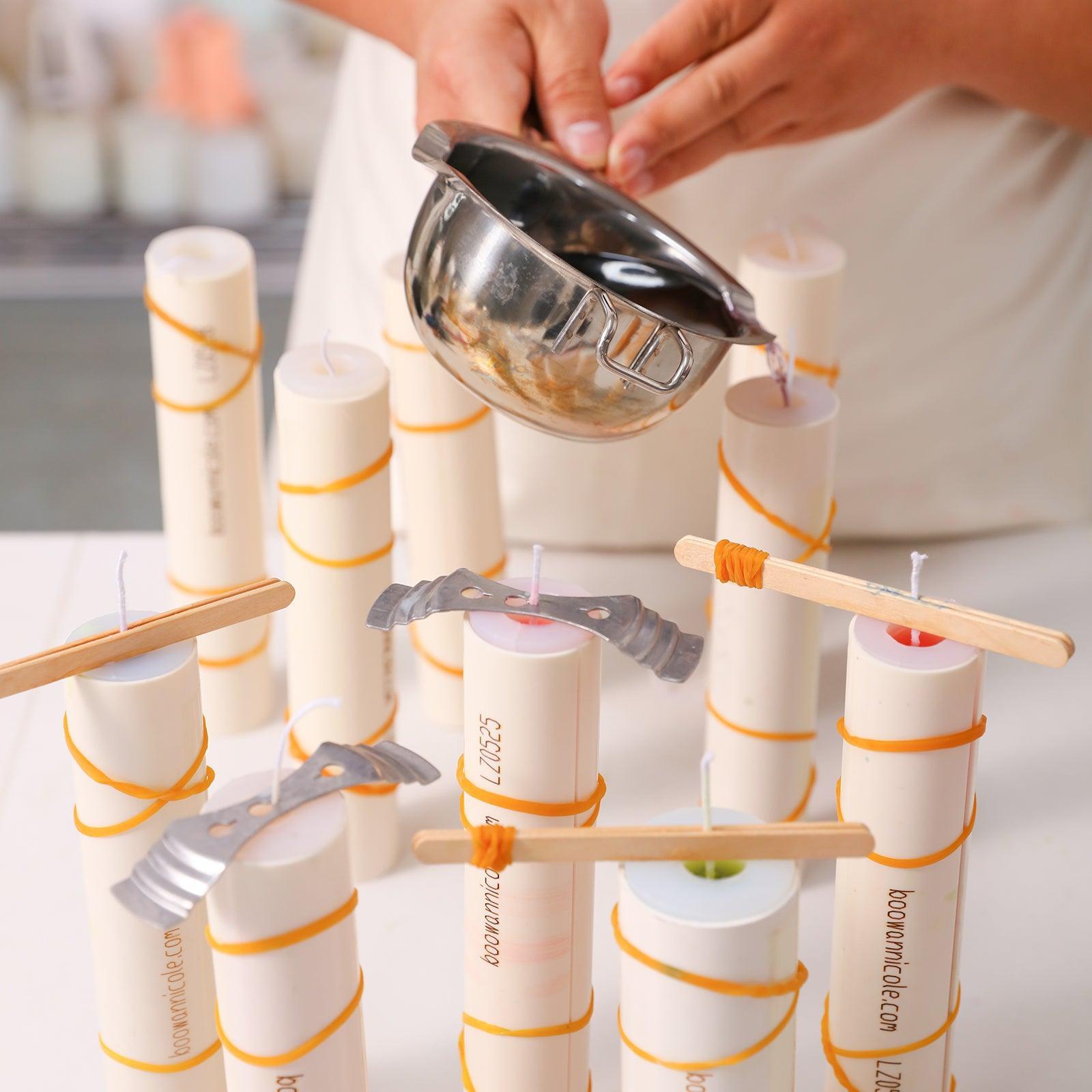 Step into the magic of candle crafting as wax gracefully pours into Boowannicole's silicone molds, capturing the essence of artistic DIY candle-making.