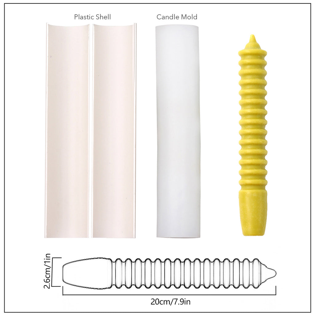 Craft with precision using Boowannicole's taper candle silicone mold and external support shell. The finished product measures 7.9 inches in length and 1 inch in diameter, showcasing the brand's quality and expertise.