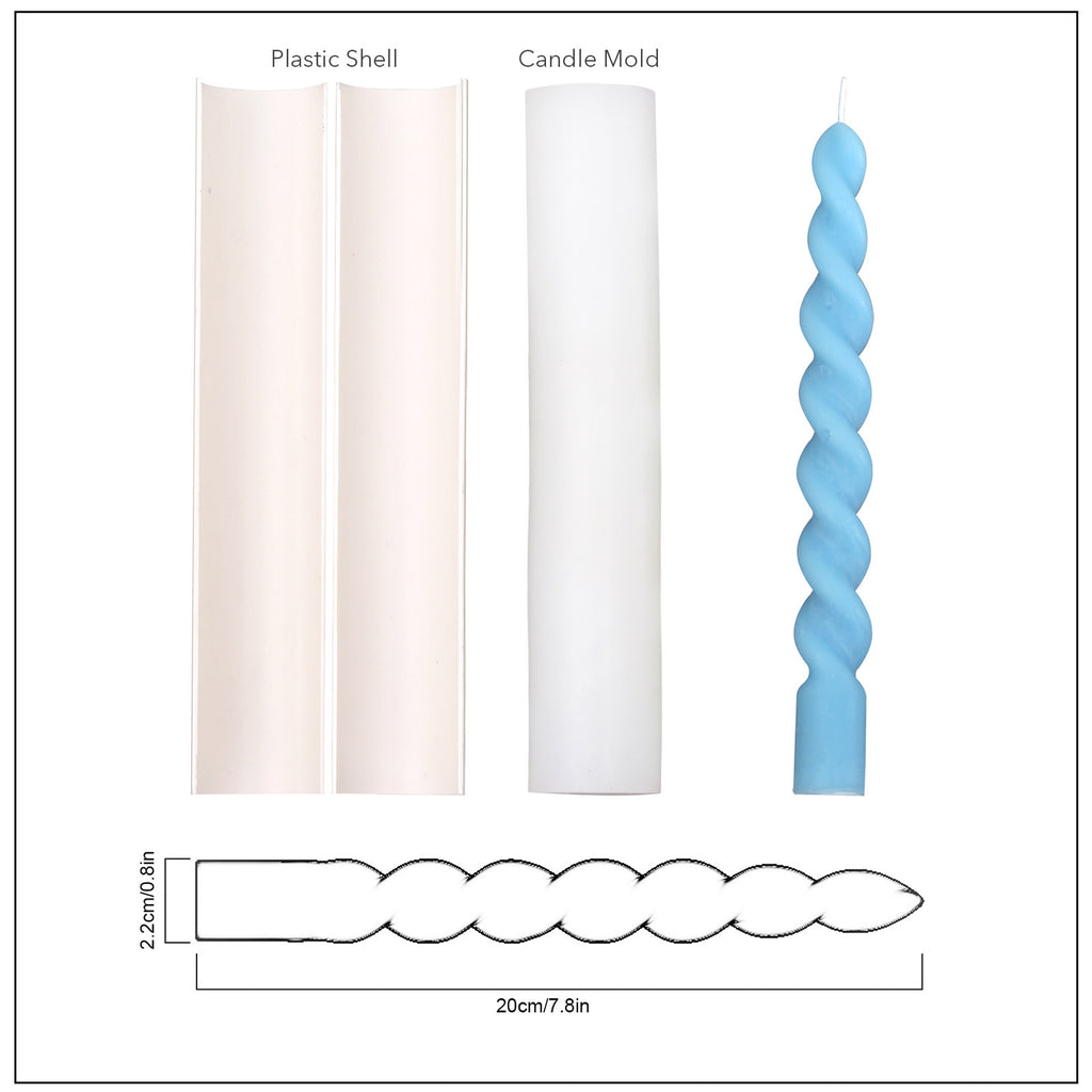 Create with Boowannicole's taper candle mold and support shell. Final product: 7.8 inches long, 0.8 inches in diameter, showcasing brand quality.