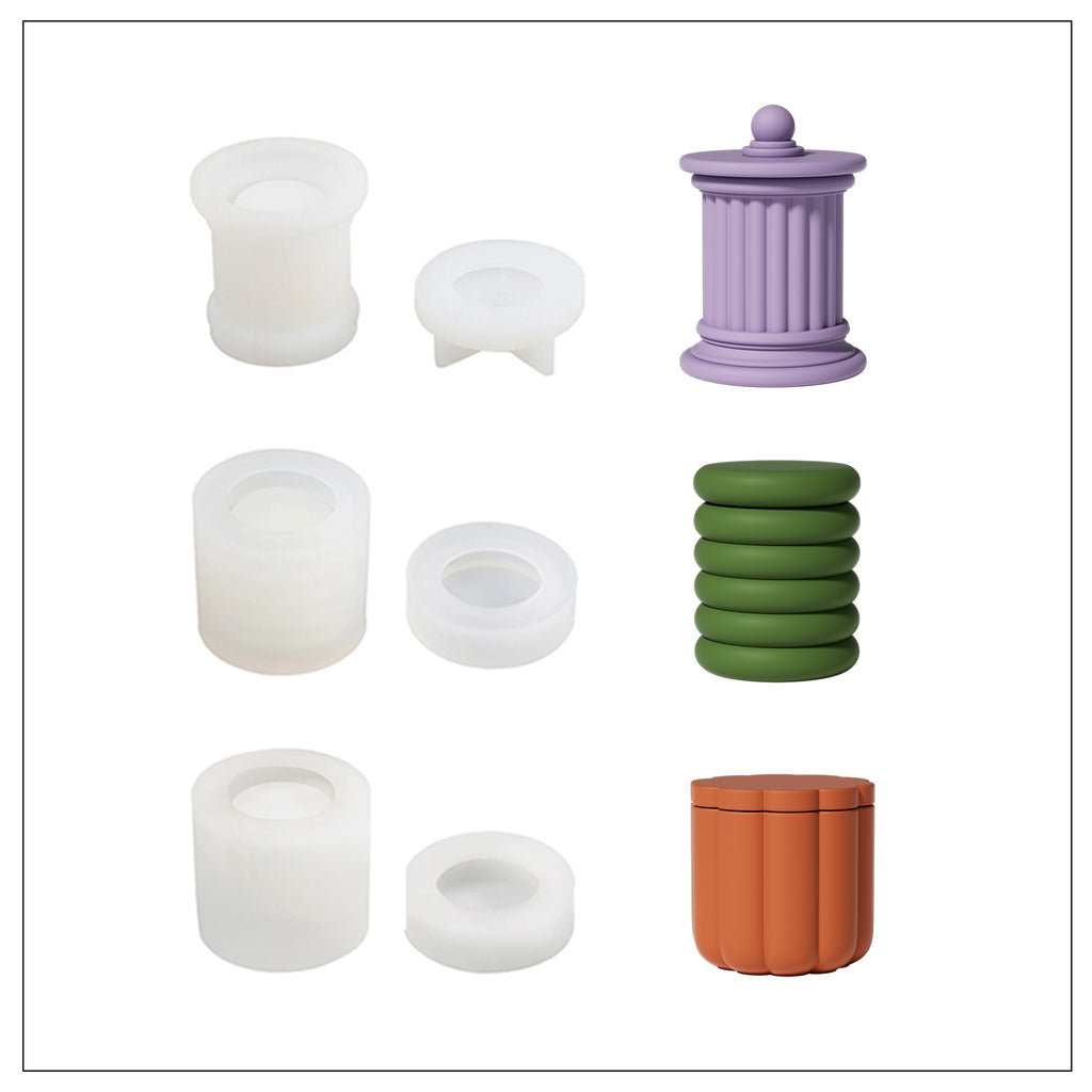 On the left, showcasing Boowannicole's uniquely designed three silicone molds; on the right, presenting distinctive candle jars crafted with these molds. The brand's creativity seamlessly integrates, creating a one-of-a-kind aesthetic.