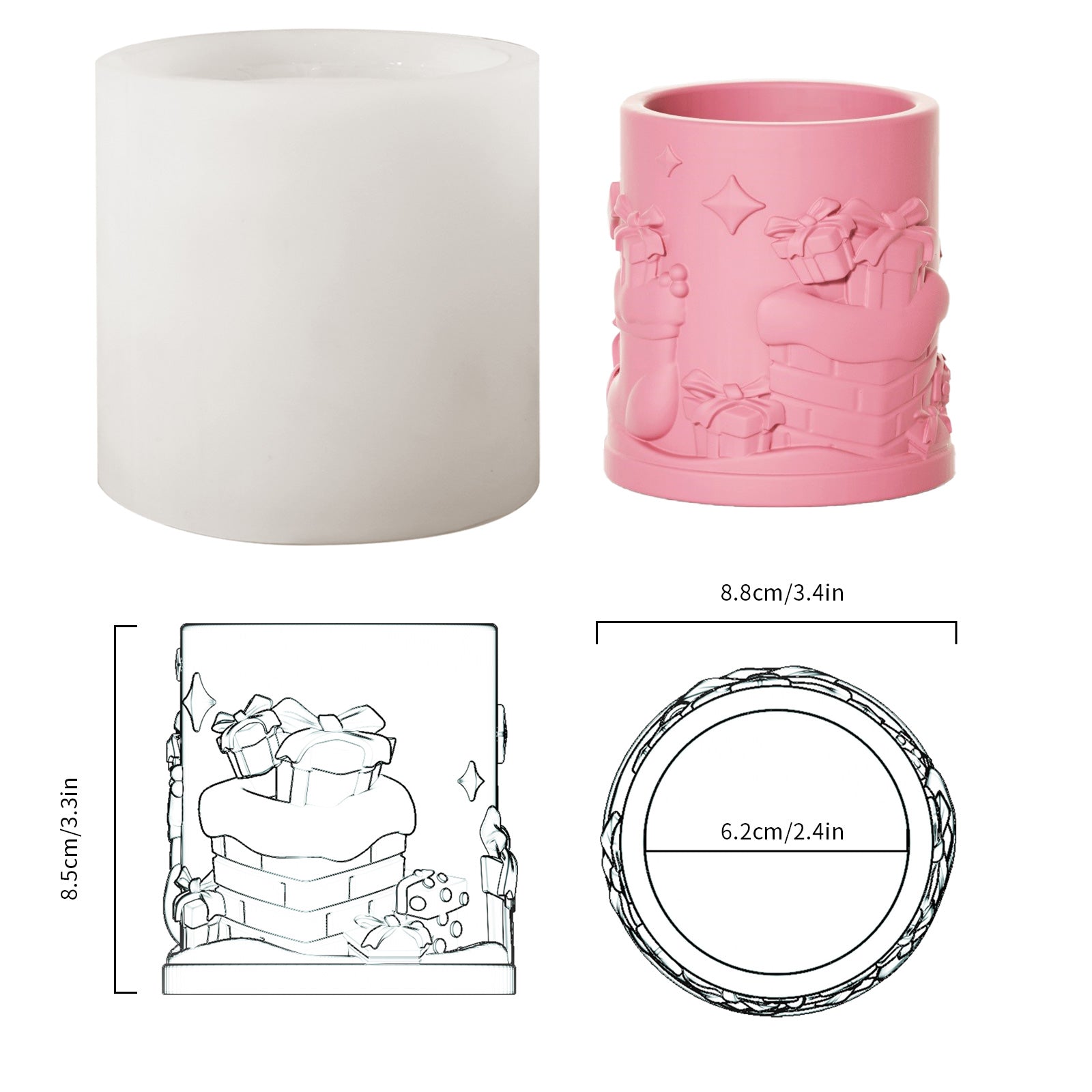 6.5oz Christmas Themed Candle Jar with Lid Silicone Mould