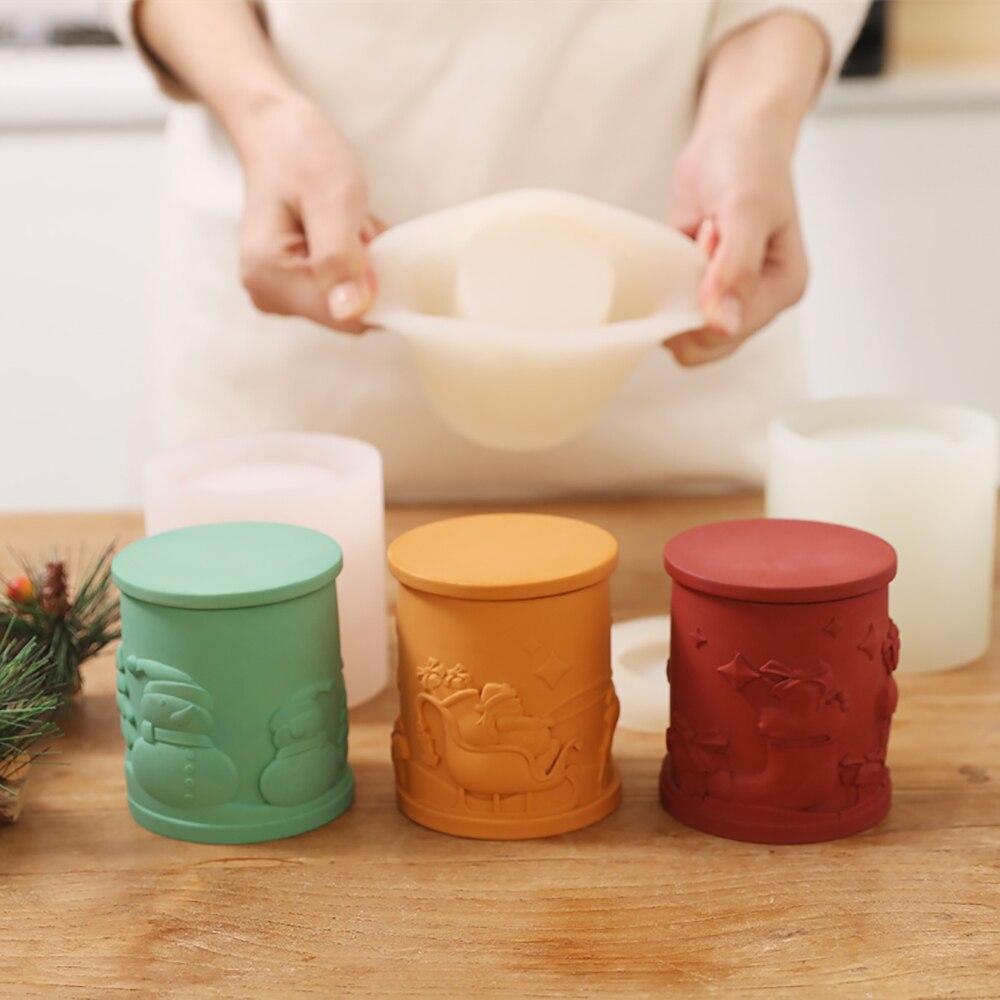 6.5オンス クリスマステーマのキャンドルジャー 蓋付き シリコンモールド