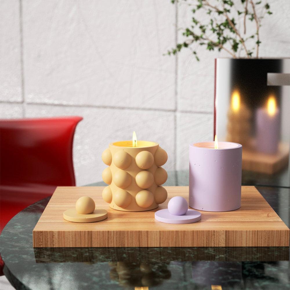 Bubble Concrete Candle Vessel with Lid Silicone Moulds