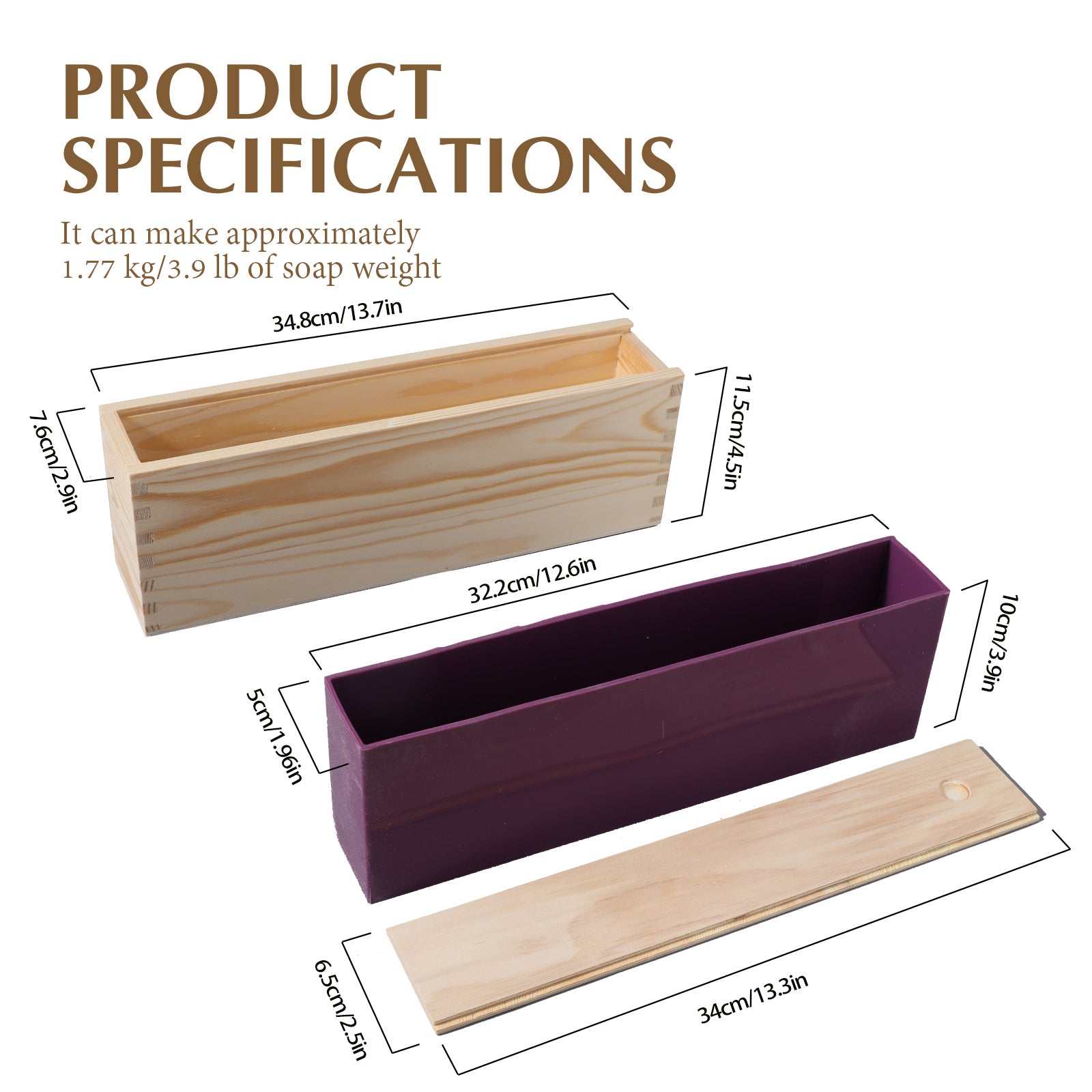 Silicone Soap Mold Tall and Skinny Loaf Mould with Wooden Box