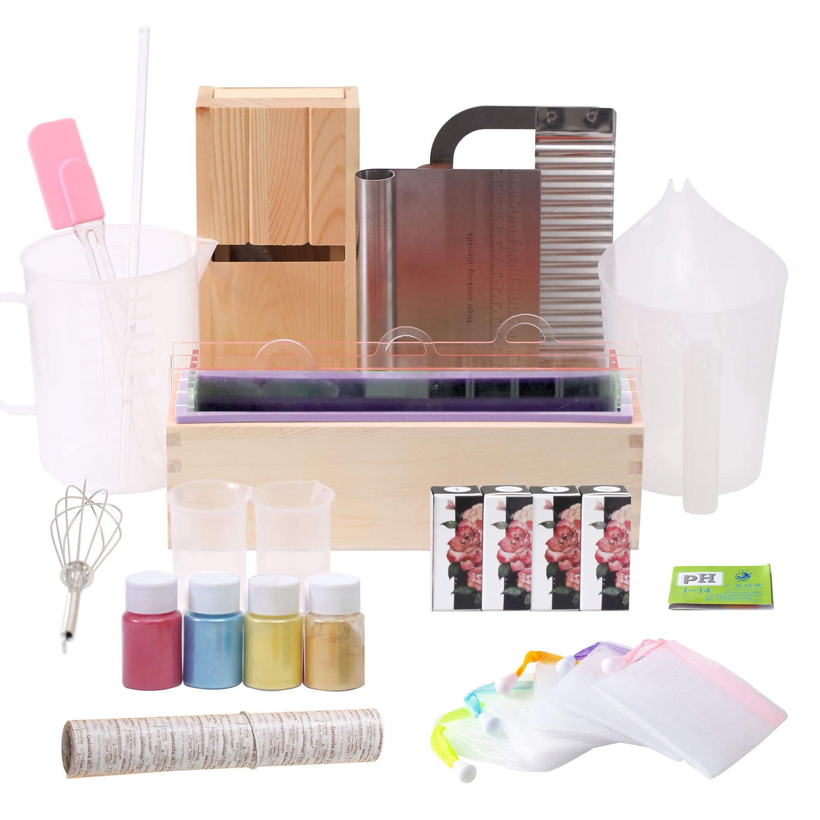  BOOWAN NICOLE Complete DIY Soap Making Supplies Kit Full  Beginners Set Including Silicone Mold, Planer Wood Box, Soap Base,  Spatulas, Pipette and More