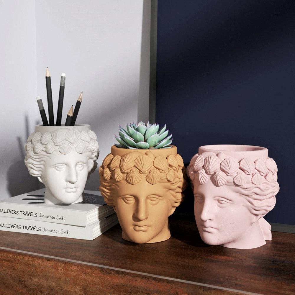 Aphrodite Head Statue Concrete Planter Silicone Mold - Boowan Nicole