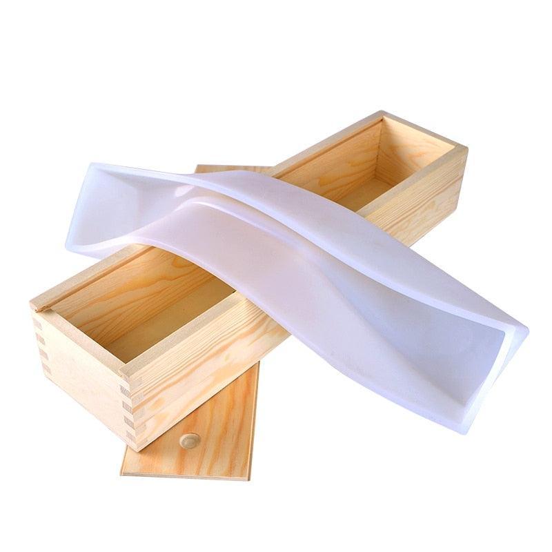 Nicole Rectangle Mould with Wooden Box Handmade Swirl Loaf Silicone Soap Mold