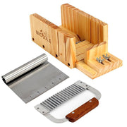 Nicole Soap Cutter Tool Set-3 Adjustable Wood Loaf Cutting Box with Stainless Steel Wavy & Straight Blade