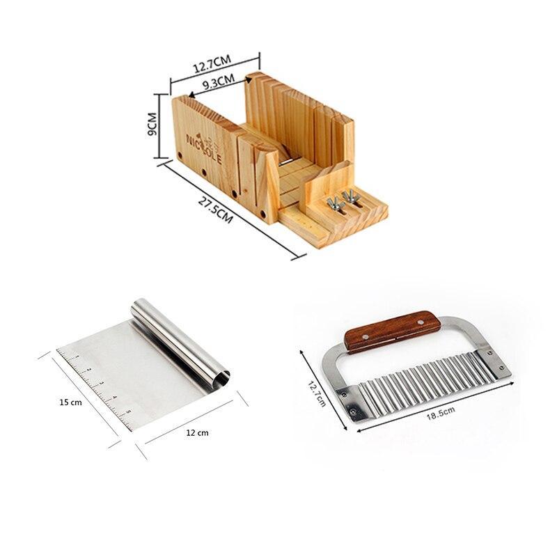 Nicole Soap Cutter Tool Set-3 Adjustable Wood Loaf Cutting Box with Stainless Steel Wavy & Straight Blade