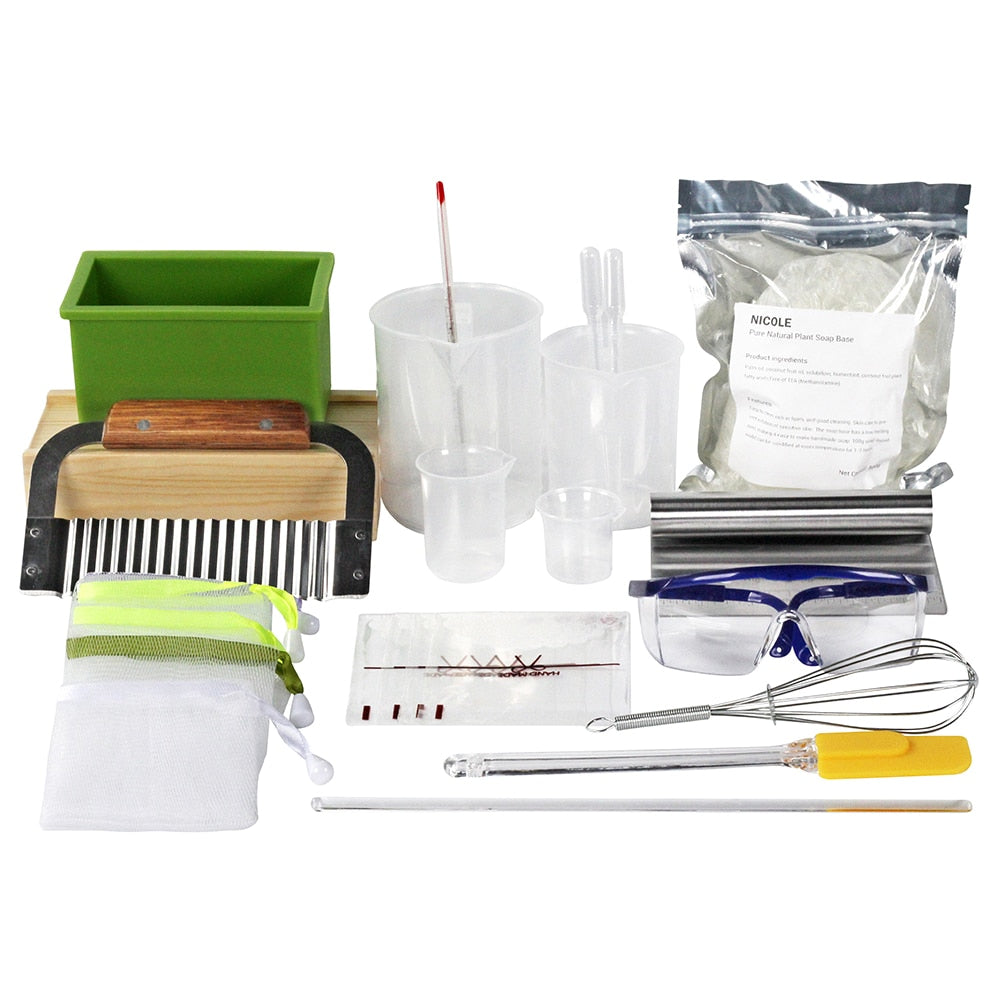  BOOWAN NICOLE Complete DIY Soap Making Supplies Kit Full  Beginners Set Including Silicone Mold, Planer Wood Box, Soap Base,  Spatulas, Pipette and More