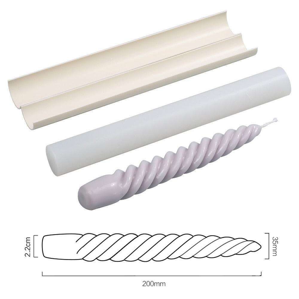 Boowannicole silicone mold kit: molds, support shell, purple finished spiral taper candles, dimensions 300mm × 24mm