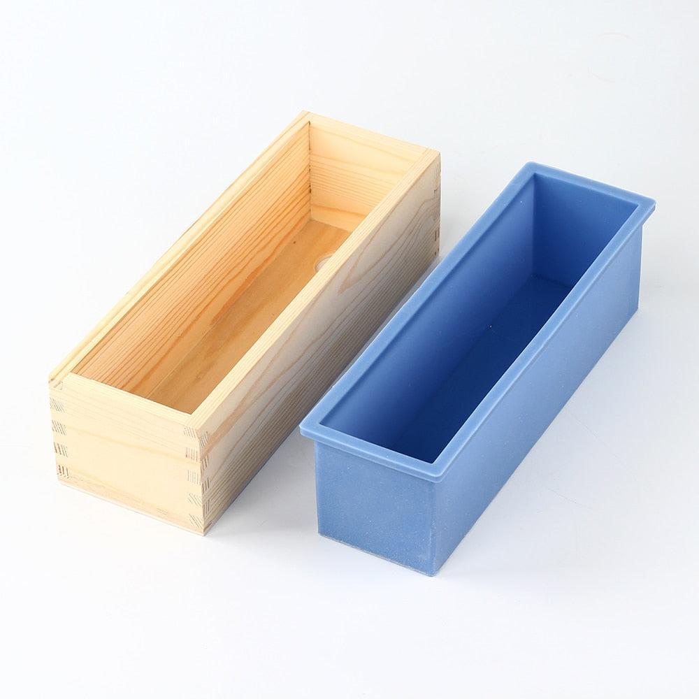 Rectangular Silicone Loaf Soap Mold with Wood Box